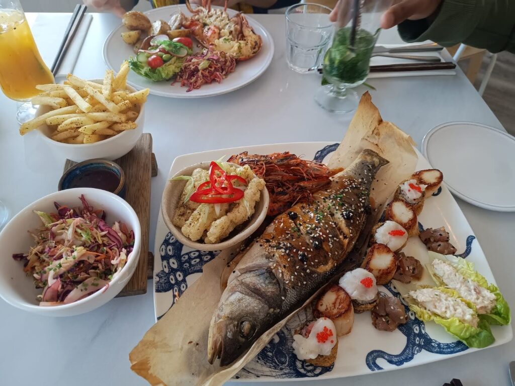 Food on the table at the Smoking Lobster